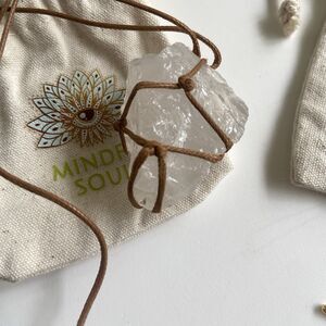 Mindful Souls Wrapped Raw Clear Quartz Crystal Necklace Soul Cleanser Natural